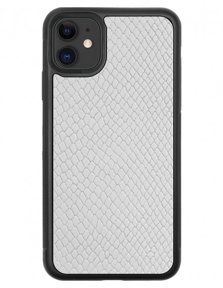 Etui premium skórzane, case na smartfon APPLE iPhone 11. Skóra iguana biała.