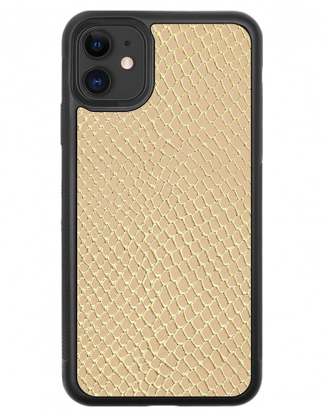 Etui premium skórzane, case na smartfon APPLE iPhone 11. Skóra iguana gold.