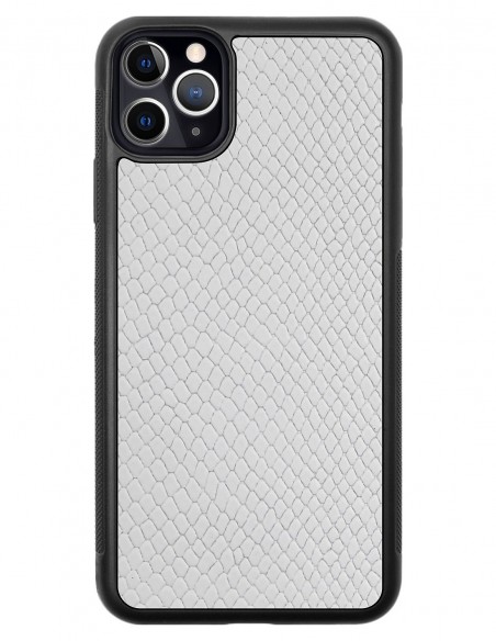 Etui premium skórzane, case na smartfon APPLE iPhone 11 PRO MAX. Skóra iguana biała.