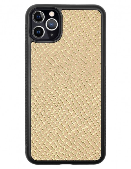 Etui premium skórzane, case na smartfon APPLE iPhone 11 PRO MAX. Skóra iguana gold.