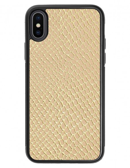 Etui premium skórzane, case na smartfon APPLE iPhone X. Skóra iguana gold.