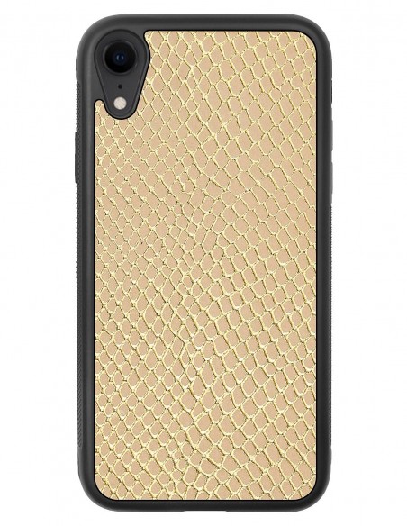 Etui premium skórzane, case na smartfon APPLE iPhone XR. Skóra iguana gold.