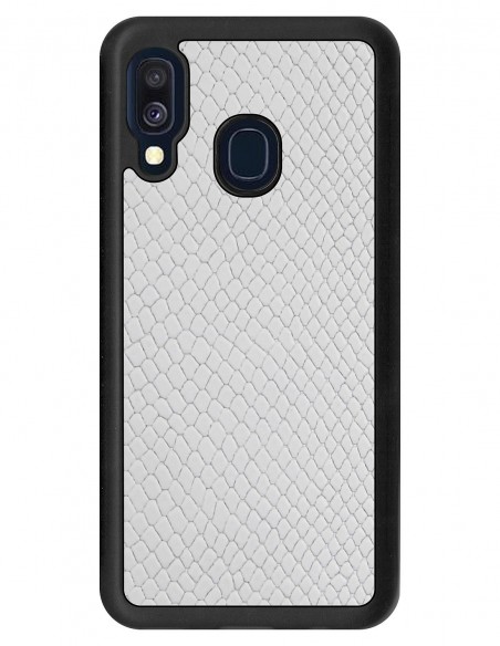 Etui premium skórzane, case na smartfon SAMSUNG GALAXY A40. Skóra iguana biała.