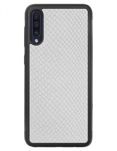 Etui premium skórzane, case na smartfon SAMSUNG GALAXY A50. Skóra iguana biała.