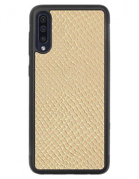 Etui premium skórzane, case na smartfon SAMSUNG GALAXY A50. Skóra iguana gold.
