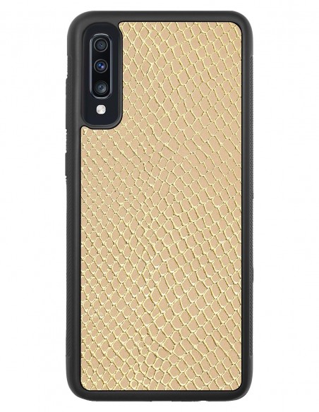 Etui premium skórzane, case na smartfon SAMSUNG GALAXY A70. Skóra iguana gold.