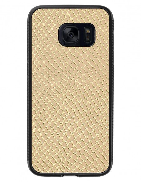 Etui premium skórzane, case na smartfon SAMSUNG GALAXY S7. Skóra iguana gold.