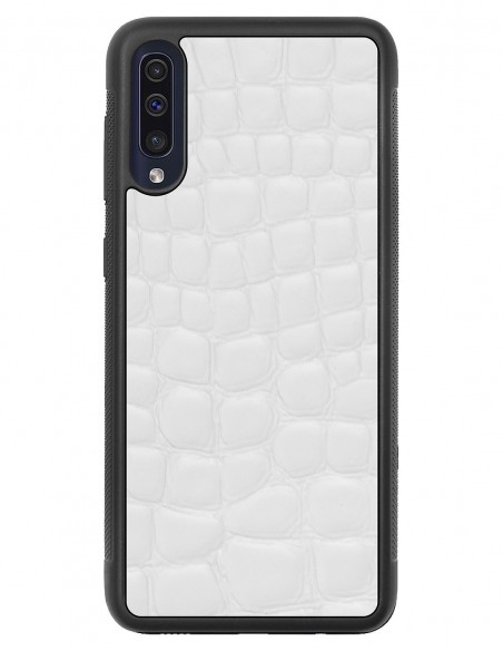 Etui premium skórzane, case na smartfon SAMSUNG GALAXY A50. Skóra crocodile biała.