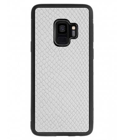 Etui premium skórzane, case na smartfon SAMSUNG GALAXY S9. Skóra iguana biała.