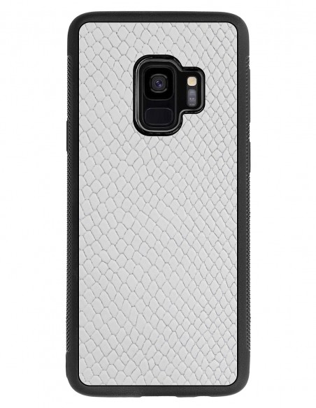 Etui premium skórzane, case na smartfon SAMSUNG GALAXY S9. Skóra iguana biała.
