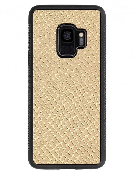 Etui premium skórzane, case na smartfon SAMSUNG GALAXY S9. Skóra iguana gold.