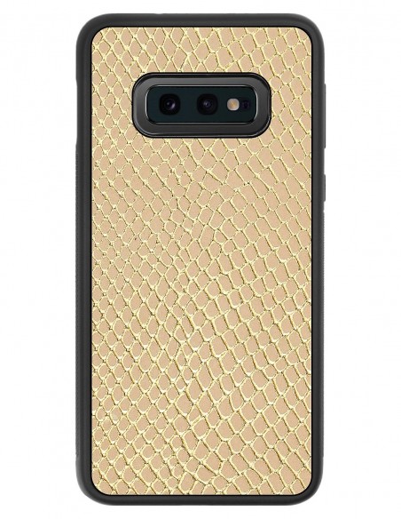 Etui premium skórzane, case na smartfon SAMSUNG GALAXY S10E. Skóra iguana gold.