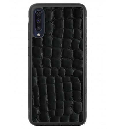 Etui premium skórzane, case na smartfon SAMSUNG GALAXY A50. Skóra crocodile czarna.