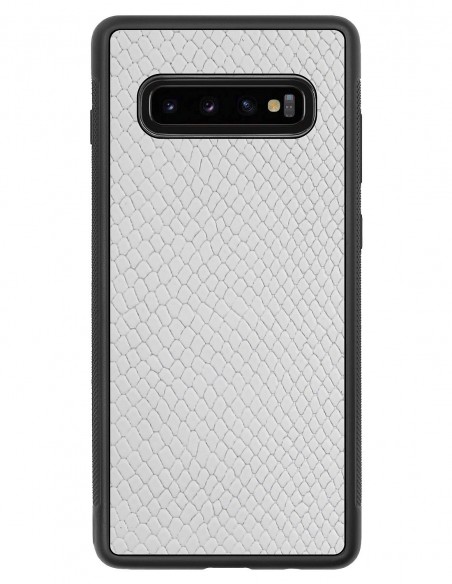 Etui premium skórzane, case na smartfon SAMSUNG GALAXY S10 PLUS. Skóra iguana biała.
