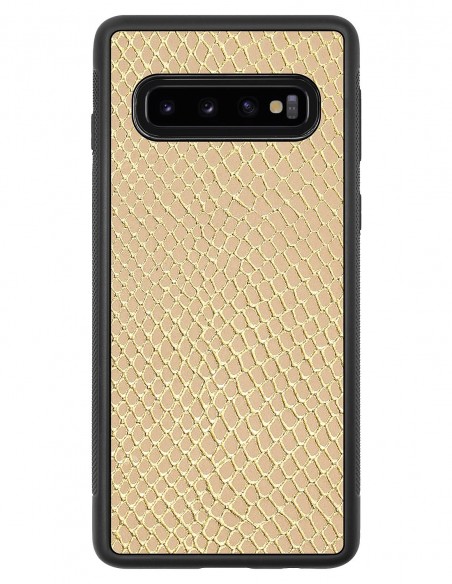 Etui premium skórzane, case na smartfon SAMSUNG GALAXY S10. Skóra iguana gold.