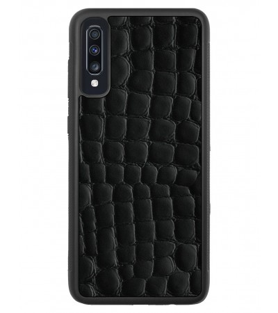 Etui premium skórzane, case na smartfon SAMSUNG GALAXY A70. Skóra crocodile czarna.