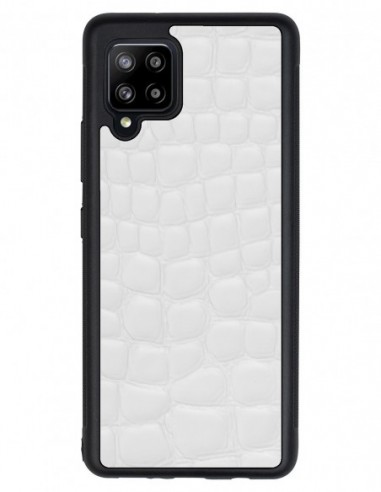 Etui premium skórzane, case na smartfon SAMSUNG GALAXY A42 5G. Crocodile biały