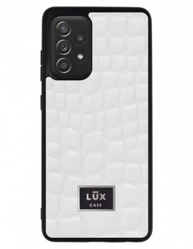 Etui premium skórzane, case na smartfon SAMSUNG GALAXY A52 5G. Crocodile biały ze złotą blaszką