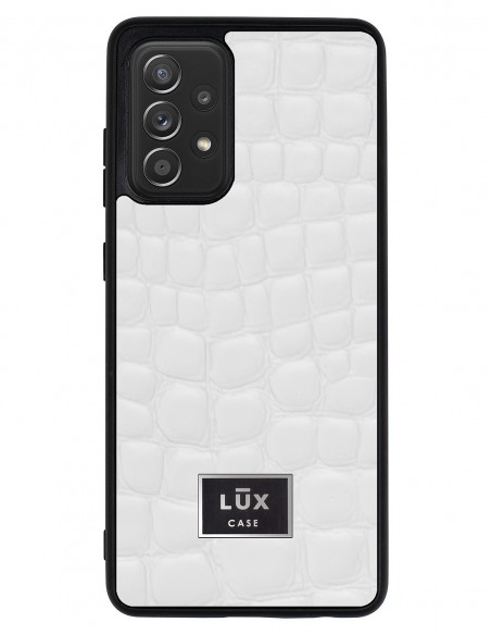 Etui premium skórzane, case na smartfon SAMSUNG GALAXY A52 5G. Crocodile biały ze złotą blaszką