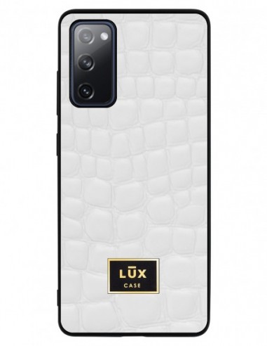 Etui premium skórzane, case na smartfon SAMSUNG GALAXY S20 FE. Crocodile biały