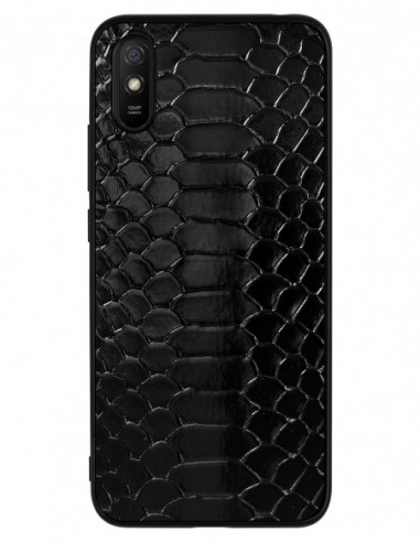 Etui premium skórzane, case na smartfon XIAOMI REDMI 9A. Python czarny błysk