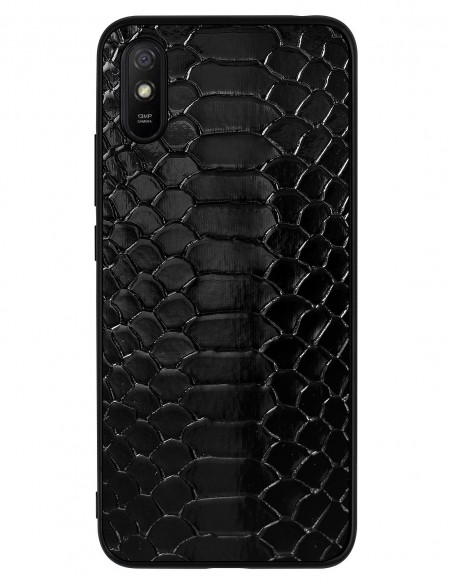 Etui premium skórzane, case na smartfon XIAOMI REDMI 9A. Python czarny błysk