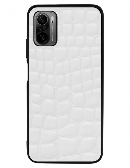 Etui premium skórzane, case na smartfon XIAOMI POCO F3. Crocodile biały