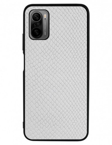 Etui premium skórzane, case na smartfon XIAOMI POCO F3. Iguana biały