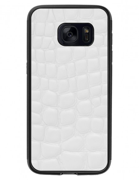 Etui premium skórzane, case na smartfon SAMSUNG GALAXY S7. Skóra crocodile biała.