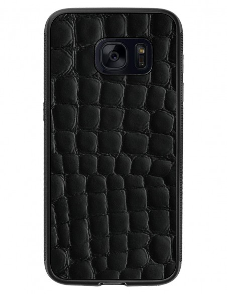Etui premium skórzane, case na smartfon SAMSUNG GALAXY S7. Skóra crocodile czarna.