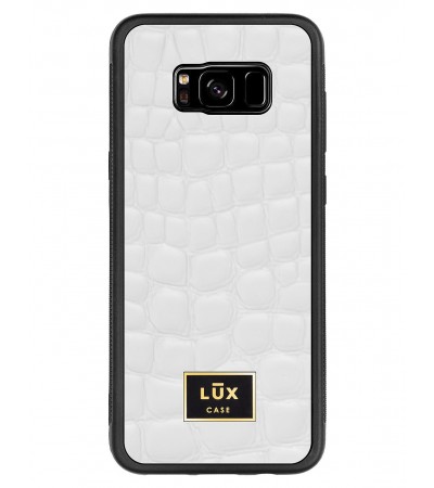 Etui premium skórzane, case na smartfon SAMSUNG GALAXY S8 PLUS. Skóra crocodile biała ze złotą blaszką.