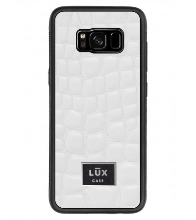 Etui premium skórzane, case na smartfon SAMSUNG GALAXY S8. Skóra crocodile biała ze srebrną blaszką.