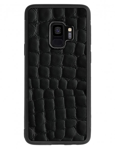 Etui premium skórzane, case na smartfon SAMSUNG GALAXY S9. Skóra crocodile czarna.