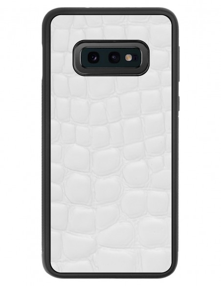 Etui premium skórzane, case na smartfon SAMSUNG GALAXY S10E. Skóra crocodile biała.