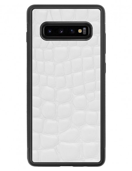 Etui premium skórzane, case na smartfon SAMSUNG GALAXY S10 PLUS. Skóra crocodile biała.