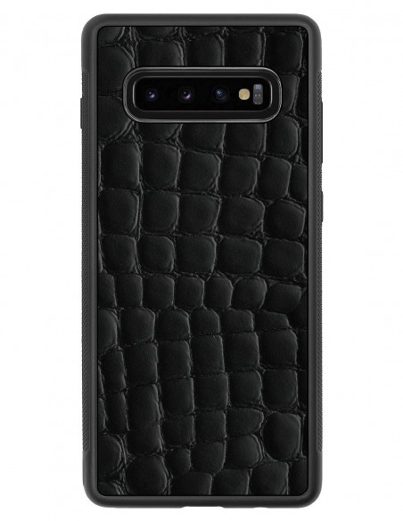 Etui premium skórzane, case na smartfon SAMSUNG GALAXY S10 PLUS. Skóra crocodile czarna.