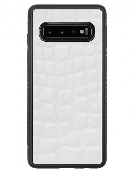 Etui premium skórzane, case na smartfon SAMSUNG GALAXY S10. Skóra crocodile biała.