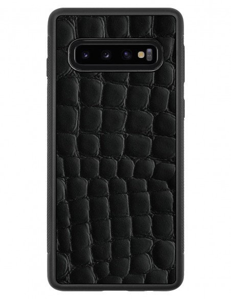 Etui premium skórzane, case na smartfon SAMSUNG GALAXY S10. Skóra crocodile czarna.