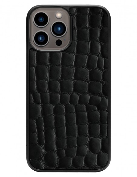 Etui premium skórzane, case na smartfon APPLE iPhone 12 PRO MAX. Skóra crocodile czarna.