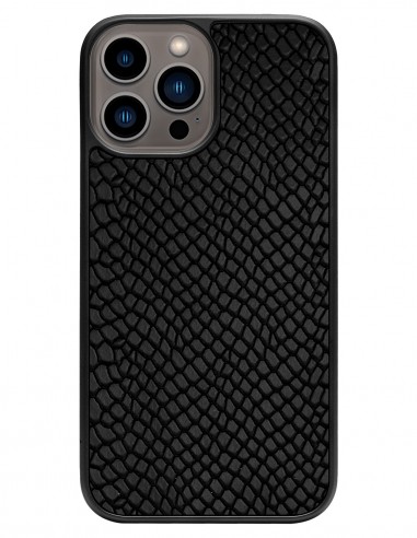 Etui premium skórzane, case na smartfon APPLE iPhone 13 PRO MAX. Skóra iguana czarna.