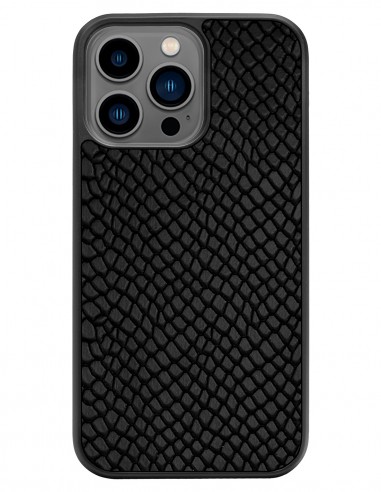 Etui premium skórzane, case na smartfon APPLE iPhone 13 PRO. Skóra iguana czarna.