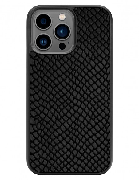 Etui premium skórzane, case na smartfon APPLE iPhone 13 PRO. Skóra iguana czarna.