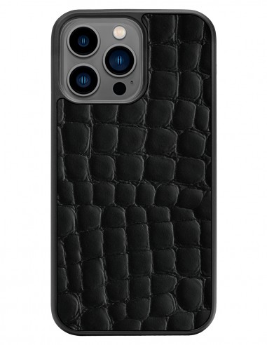Etui premium skórzane, case na smartfon APPLE iPhone 13 PRO. Skóra crocodile czarna.