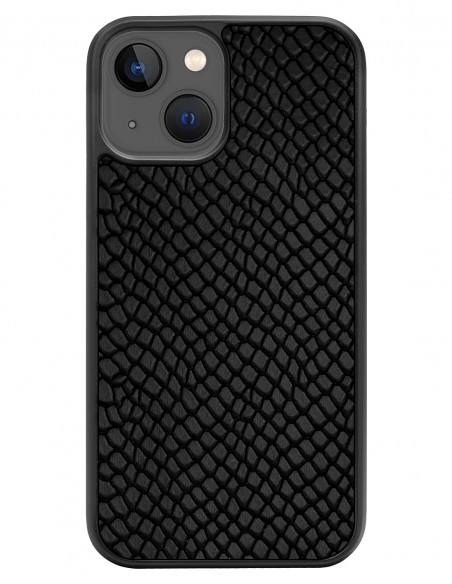 Etui premium skórzane, case na smartfon APPLE iPhone 13. Skóra iguana czarna.