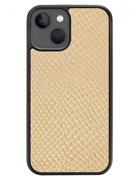 Etui premium skórzane, case na smartfon APPLE iPhone 13. Skóra iguana gold.