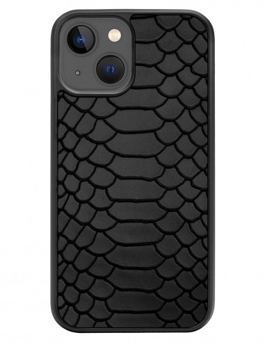 Etui premium skórzane, case na smartfon APPLE iPhone 13. Skóra python czarna mat.