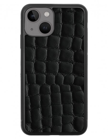 Etui premium skórzane, case na smartfon APPLE iPhone 13 MINI. Skóra crocodile czarna.