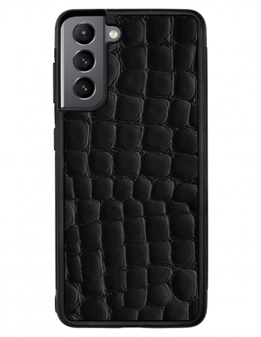 Etui premium skórzane, case na smartfon SAMSUNG GALAXY S21. Skóra crocodile czarna.