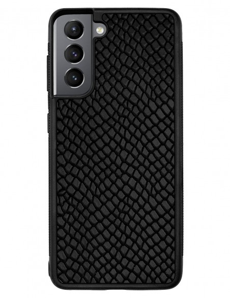 Etui premium skórzane, case na smartfon SAMSUNG GALAXY S21. Skóra iguana czarna.