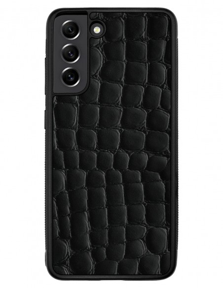 Etui premium skórzane, case na smartfon SAMSUNG GALAXY S21 FE. Skóra crocodile czarna.